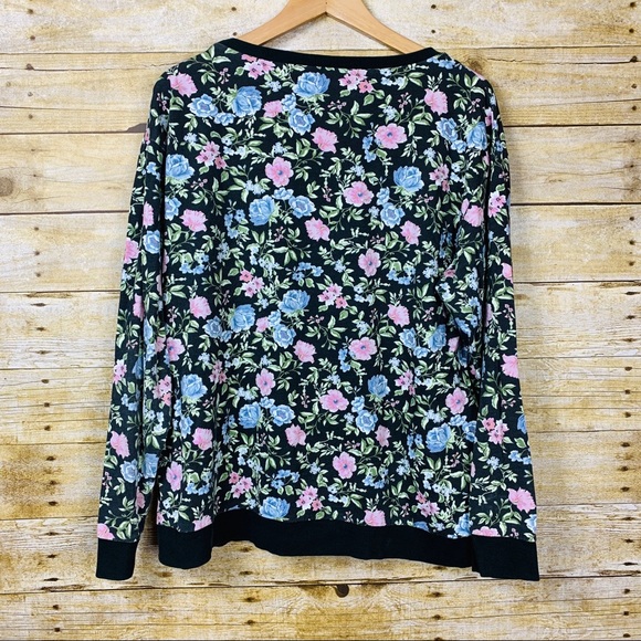 H&M Sweatshirt Crew Neck Floral Black Multicolor - Picture 2 of 4
